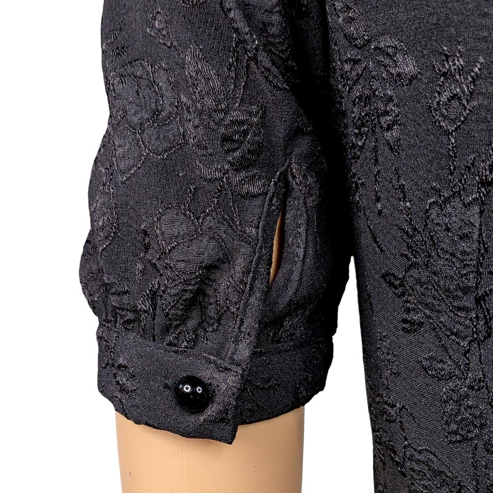 NEV Studio Black Floral Brocade Mini Dress Small S Gothic Cutout Puff Sleeve - Picture 4 of 9